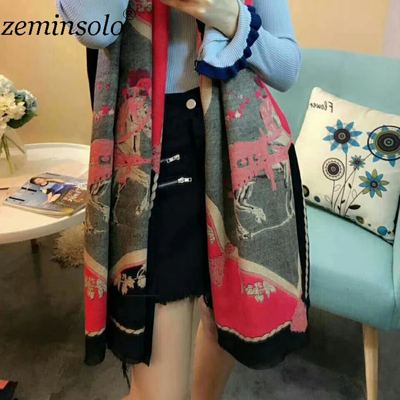 Za Winter Vintage Scarf For Women Wraps Bandana Print Blanket Women Lady Scarves Shawls Cape Cashmere Scarf Solid Hijab Stoles