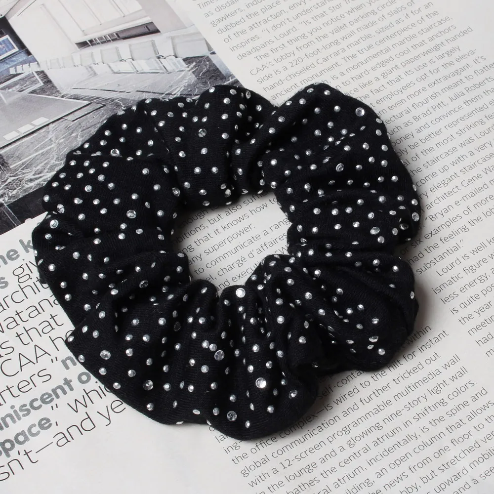 Large Shiny Stone Fabric Hair Scrunchie Elastic Hair Band For Ponytail Holder Girls Handmade  Hair Ties Women Hair Accessories