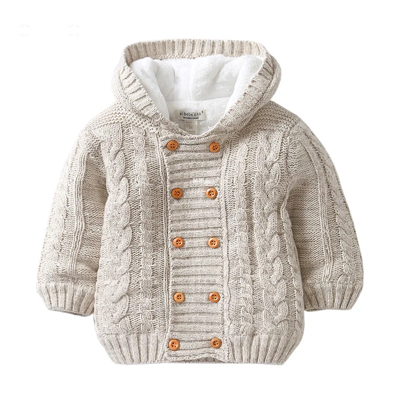 IYEAL Baby Boys Hooded Cardigan Jacket Long Sleeve Fleece Lined Knitted Sweater Kids Toddler Girls Winter Warm Outerwear 0-2 Y