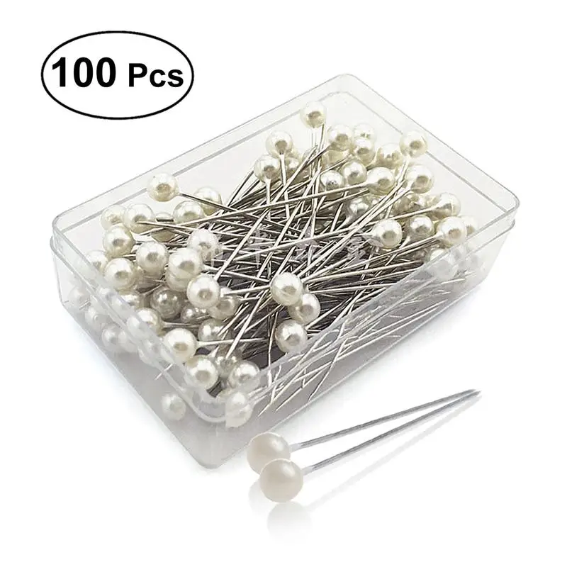 100pcs Pear Ball Pins Shawl Scarf Dressmaking Decorating Pins Sewing Pin DIY Crafts Tool (Pearl White)