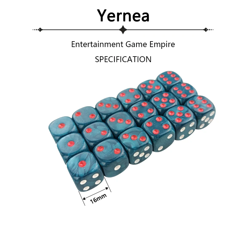 Yernea 6Pcs*3 Bag Acrylic Dice 16mm Round Corner Marble effect Dice Set Blue Dice Table Games D6 High-quality Plastic Product