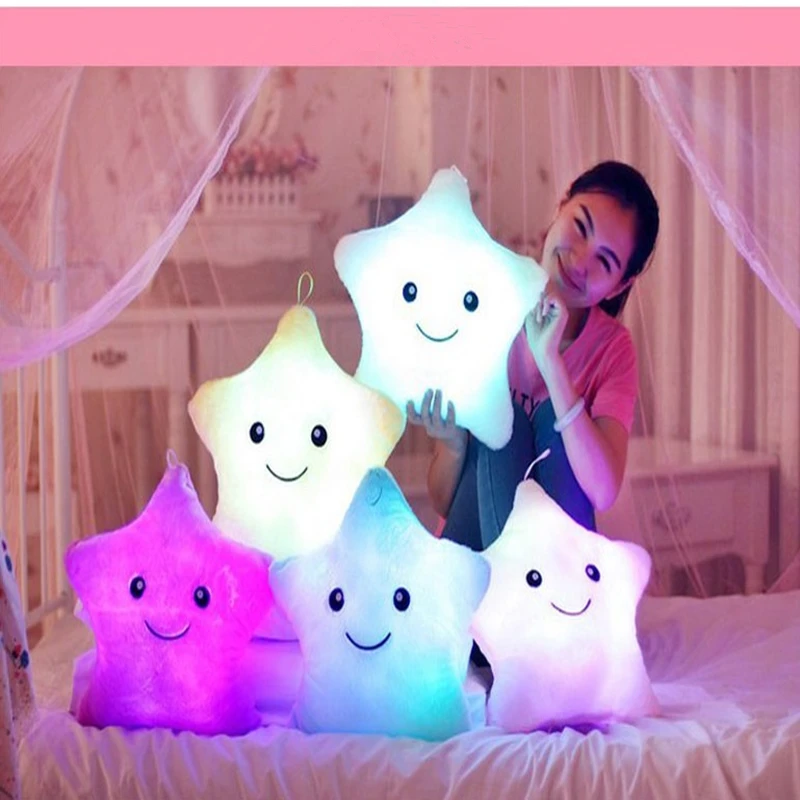 

35CM Creative Toy Luminous Pillow Soft Stuffed Plush Glowing Colorful Stars Cushion Led Light Toy Gift For Kids Childrenmas Toys