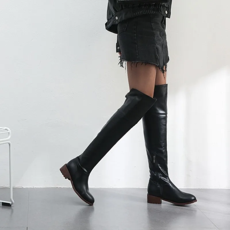 Thigh High Boots Winter Women Over The Knee Boots Comfort Leather Ladies Long Loose Boots Woman Shoes Black Brown Boots MAZIAO