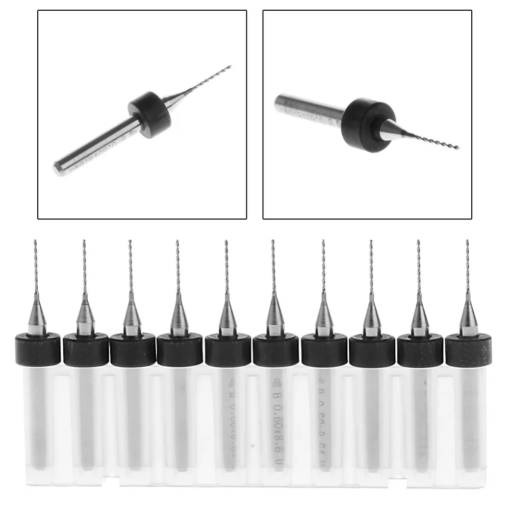 Para brocas de carburo de tungsteno, 10 piezas, 0,6mm, Punta 1/8, vástago, espiral, Micro PCB, promoción