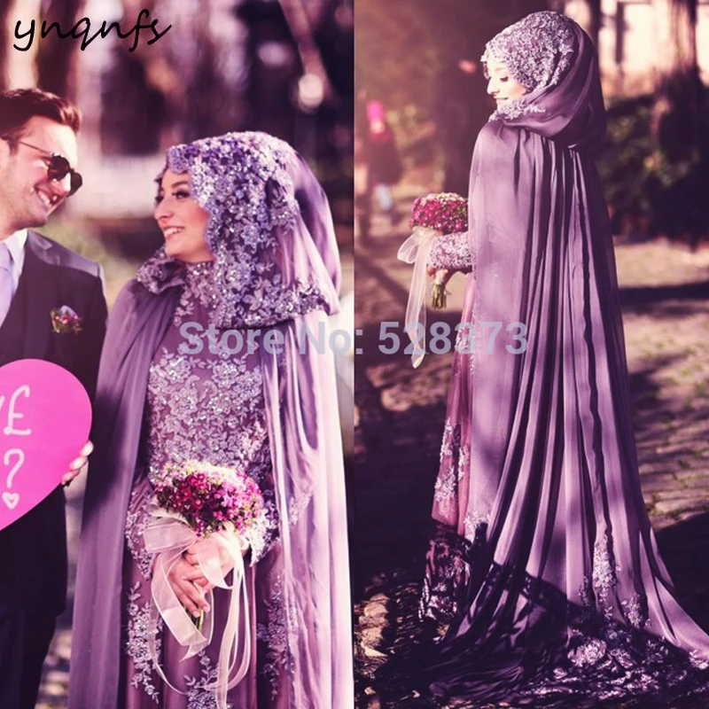 YNQNFS-Vestido simples e elegante de chiffon hijab, vestido muçulmano, estilo roxo do cabo, estilo árabe, OWD800, 2022