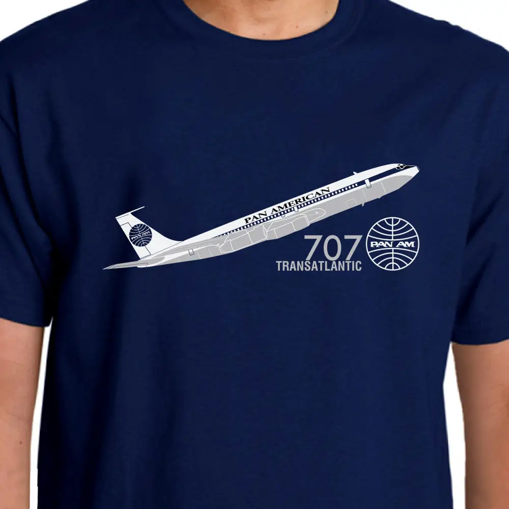 New Fashion Mens Short Sleeve Brand high-quality Aeroclassic-Pan Am Boeing 707 inspired T-Shirt