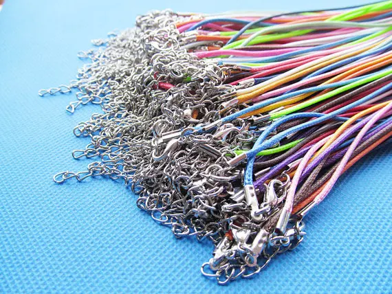 100pcs 1.50mm Mixed Colors Wax Snake Necklace Cord String Rope,1.8inch Extender Chain,12x7mm Lobster Clasp,DIY Jewelry Beading