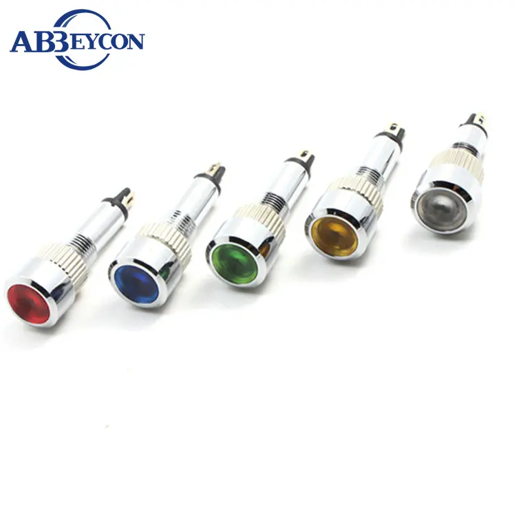 LED de cabeza redonda alta IN06, luz indicadora de 12V, impermeable, 8mm, rojo/verde/amarillo/azul/naranja/Blanco/morado/bicolor