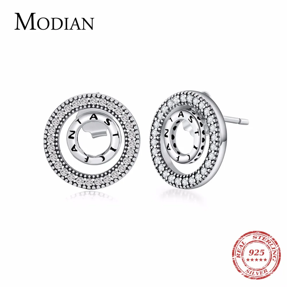 Modian New Sale 100% 925 Sterling Silver Fantastic Double Round Stud Earrings Fashion Jewelry For Women Wedding Earring Bijoux