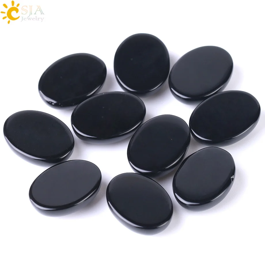 CSJA 1PC Natural Stone Oval Cabochon Obsidian Bead No Hole for Women Men Fashion Jewelry Making Ring Face Bracelet Necklace F508