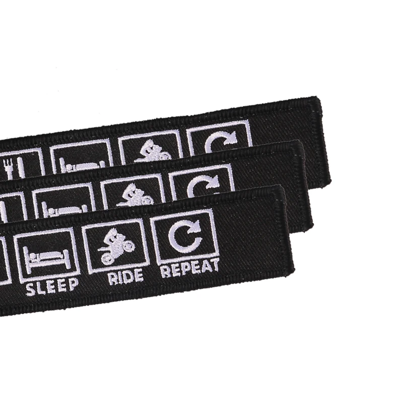 3 PCS/LOT Novelty Eat Sleep Rid Repeat Porte Clef Embroidery Key Chain Bijoux Keychain for Motorcycles n Cars Key Chain for Men