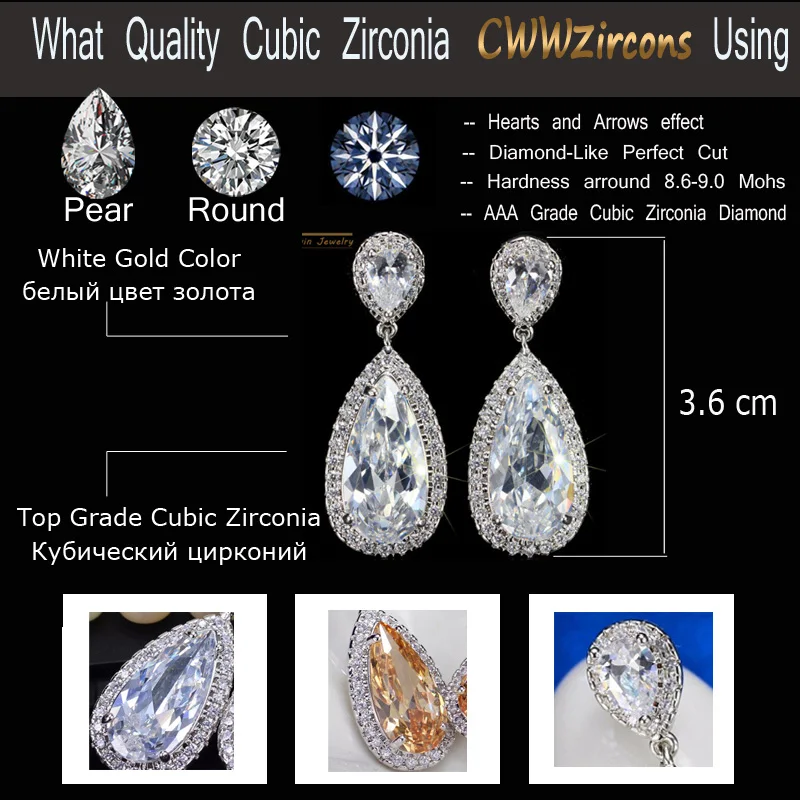 CWWZircons Classic Silver Color White Cubic Zirconia Crystal Long Tear Drop Dangle Earrings For Women Party Jewelry Gift CZ058