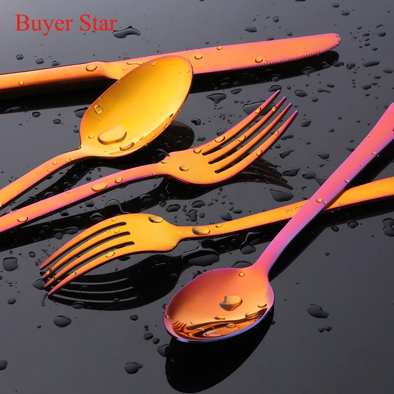 5-40PCS Stainless Steel Flatware Set Square Edge Service for Knife Fork Spoon Salad Fork Dessert Spoon Dinnerware Tableware