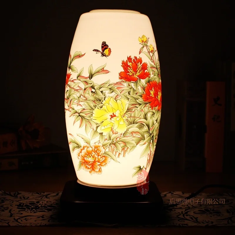 E27 New Style Chinese Style Table Lamp Wooden Base Ceramics Table Lamp For Living Room Bedroom Retro Bedside Lamp Modern Decro