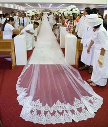 Customized Luxury 10 Meters Long Wedding Veil with Comb Cover Face Bling Sequins Lace Edge 2 Layer Bridal Veil Accessories