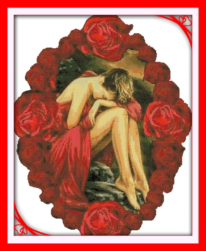 

Роза и красивая женщина, набор для вышивки крестом, люди, 14 карат, 11 карат, принт, холст, стежки, вышивка, сделай сам, рукоделие ручной работы