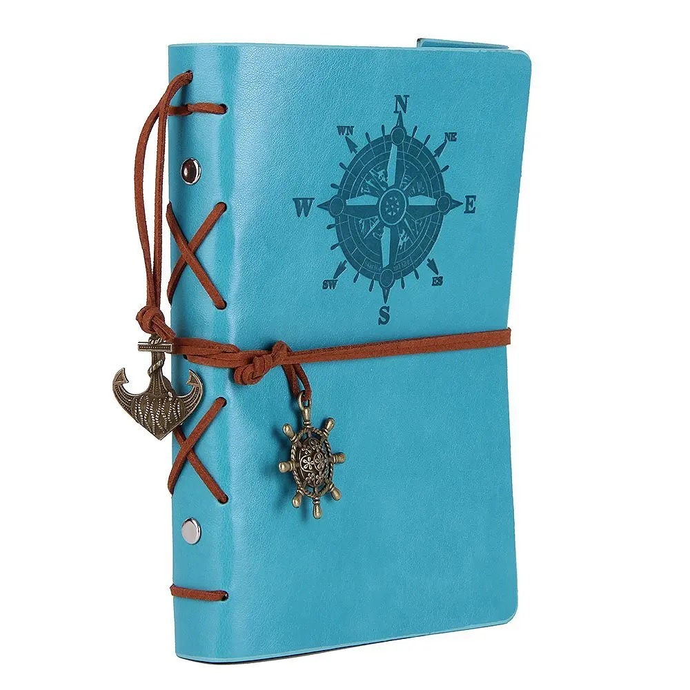 

Leather Writing Journal Notebook A5 Vintage Nautical Spiral Blank String Daily Notepad Travel to Write in,Sky Blue