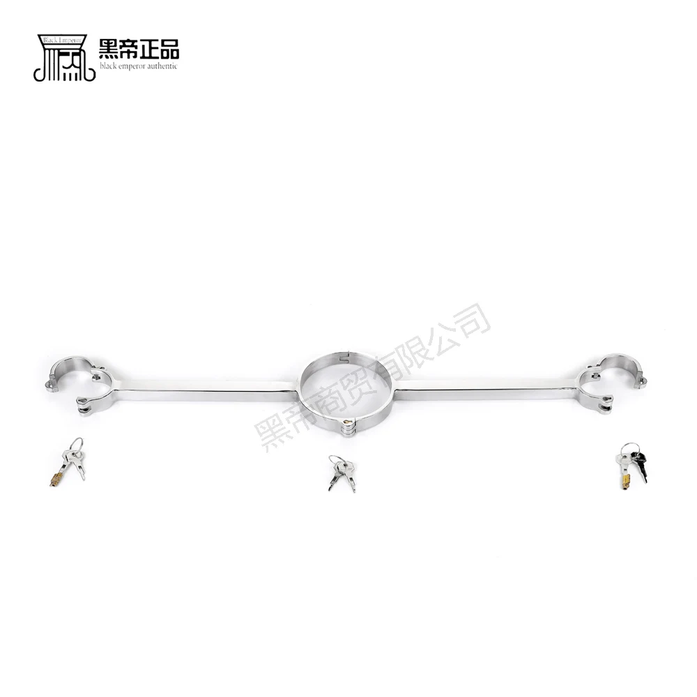 Metal Bondage Lock Neck Collar Hand Cuffs Stainless Steel Slave BDSM Restraints Sex Toys For Couples Spreader Bar Handcuffs