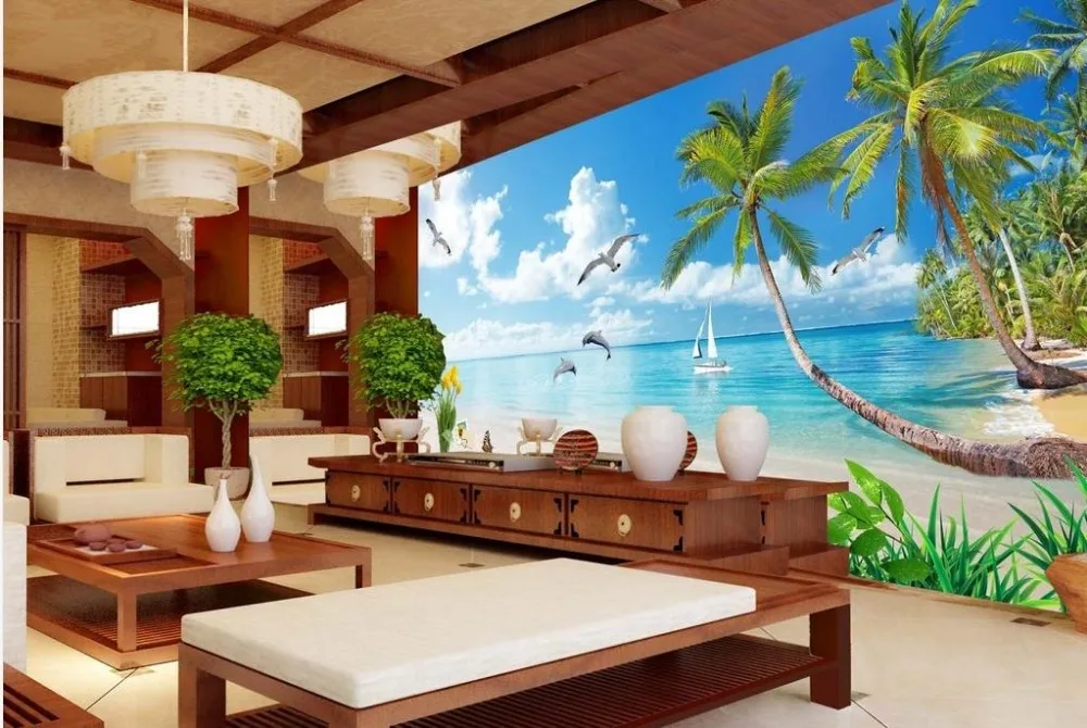 

3d murals wallpaper for living room Home Dolphin Beach sea photo wall murals wallpaper 3d stereoscopic wallpaper