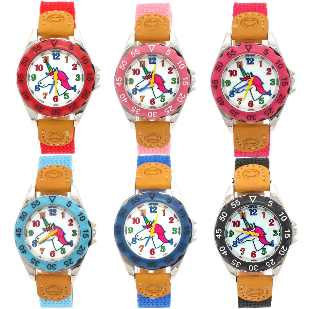 Fashion Fabric Strap Children's Boy Girls Kids Learn Time Student Quartz Wristwatch the first Children's Day Gift U83A