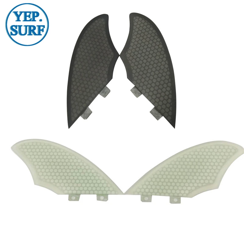 

Fiberglass Honeycomb Surf Fins, Double Table Keel Fins, Twin Fins Set, White and Black Color, Sell in Surfing, 2 PCs per Set