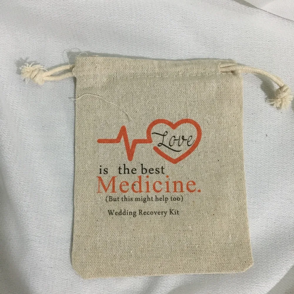 custom best medicine wedding Party first aid Hangover Kit jewelry favor muslin Bags Bachelorette hen bridal shower favors