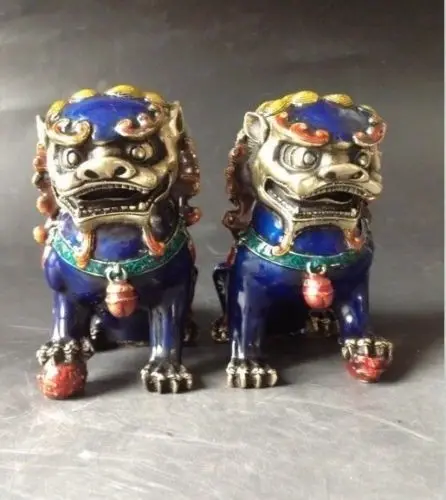 

Chinese Old A Pair Chinese Cloisonne Copper Statue - Lion Foo Dog decoration bronze factory outlets