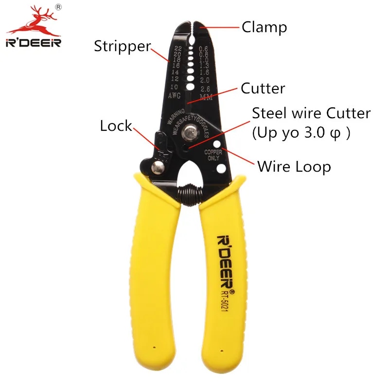 RDEER Wire Stripper AWG Single Wire Sizes 10/12/14/16/18/20/22 Cutting Edge Cable Automatic Wire Stripper Hand Tools