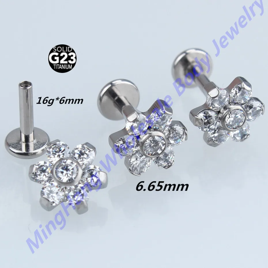 High Polished G23 Titanium Internally Threaded Labret Lip Piercing Ear Cartilage Helix Tragus Stud Body Jewelry 30pcs/lot