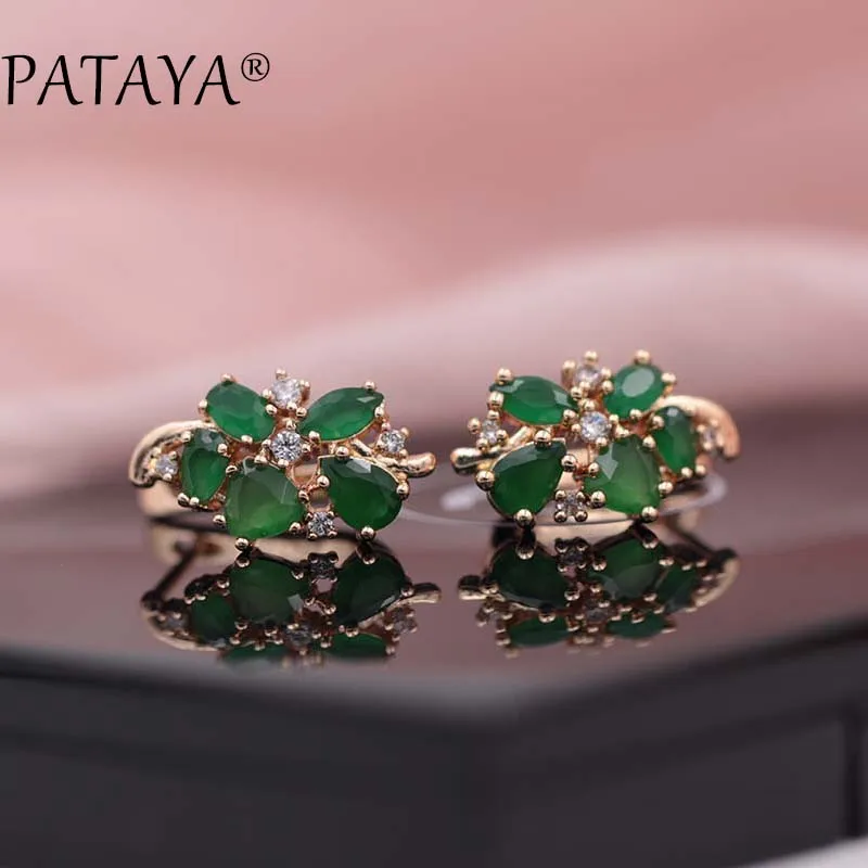 PATAYA Multi-Colored Blue Natural Zirconia Short Earrings 585 Rose Gold Color Exclusive Design Jewelry Women Luxury Earrings