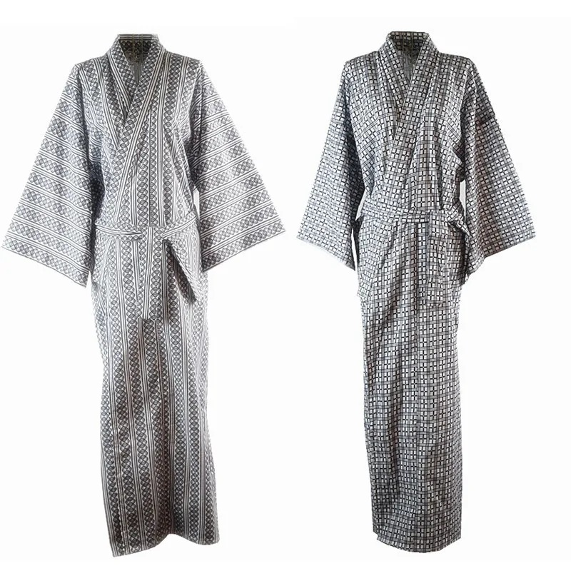 Kimono Pajamas For Men 100% Cotton Double Long Robes Nightdress Couples\' Lounge Sleep Nightgown