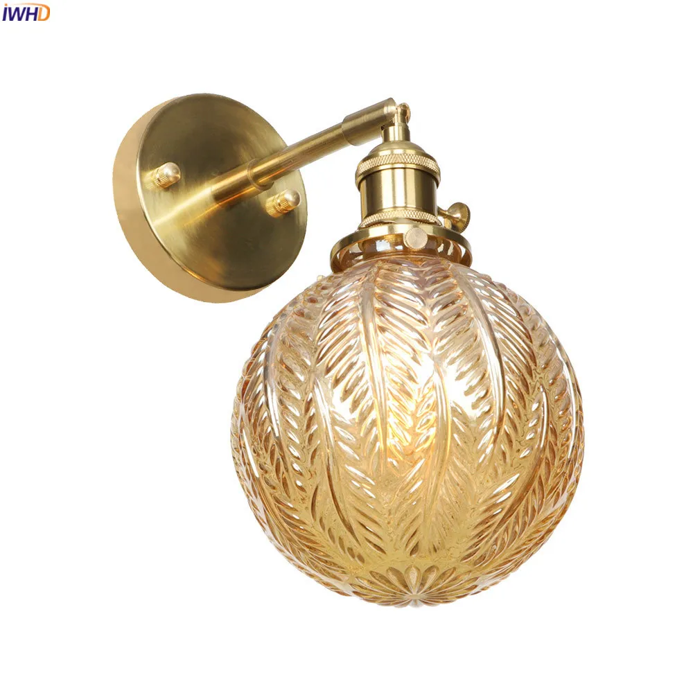 

IWHD Japanese Nordic Copper Wall Lamp Switch Bedroom Bathroom Mirror Stair Modern Glass Ball Wall Light Sconce Applique Murale