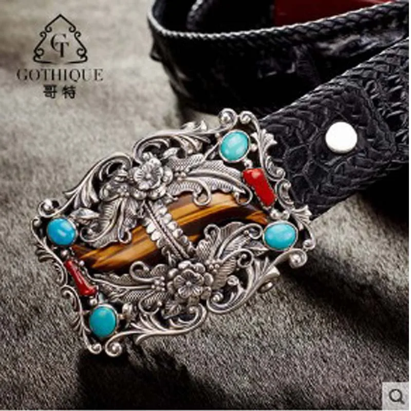 gete  men crocodile belt 925 pure silver jade buckle pure hand woven belt belt men