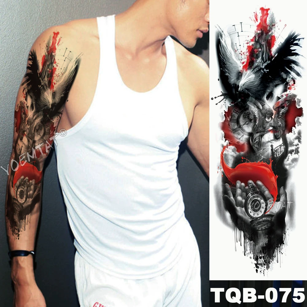 Large Arm Sleeve Tattoo Sketch Lion Tiger Waterproof Temporary Tatoo Sticker Wild Fierce Animal Men Full Bird Totem Tatto