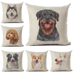 Rottweiler Schnauzer Bull Terrier Corgi Border Collie Dog Printed Linen Cushion Cover Living Room Decorative Throw Pillow Case