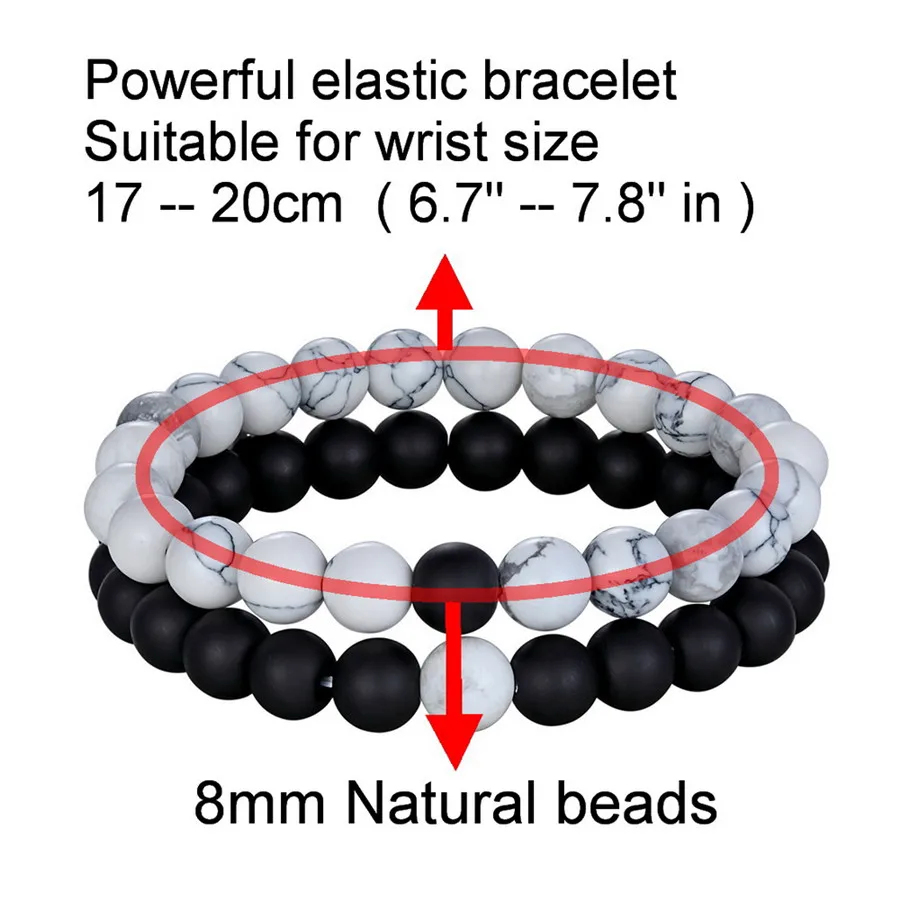 TYO 2Pcs/Set Women Mens CZ Royal Crown Skull Charms 8MM Black Matte Bead Strand Bracelets for Couple Valentine\'s Day Gifts