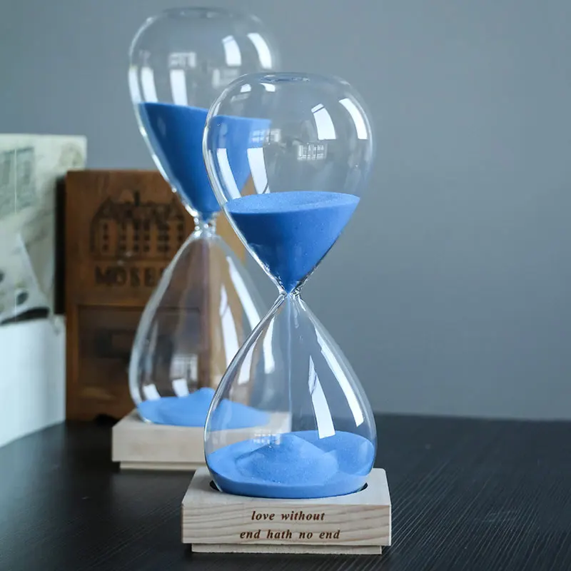 60 minute hourglasses Wood base hourglass crystal glass 1 hour sandglass Color quality sand Lettering crafts Creative souvenirs