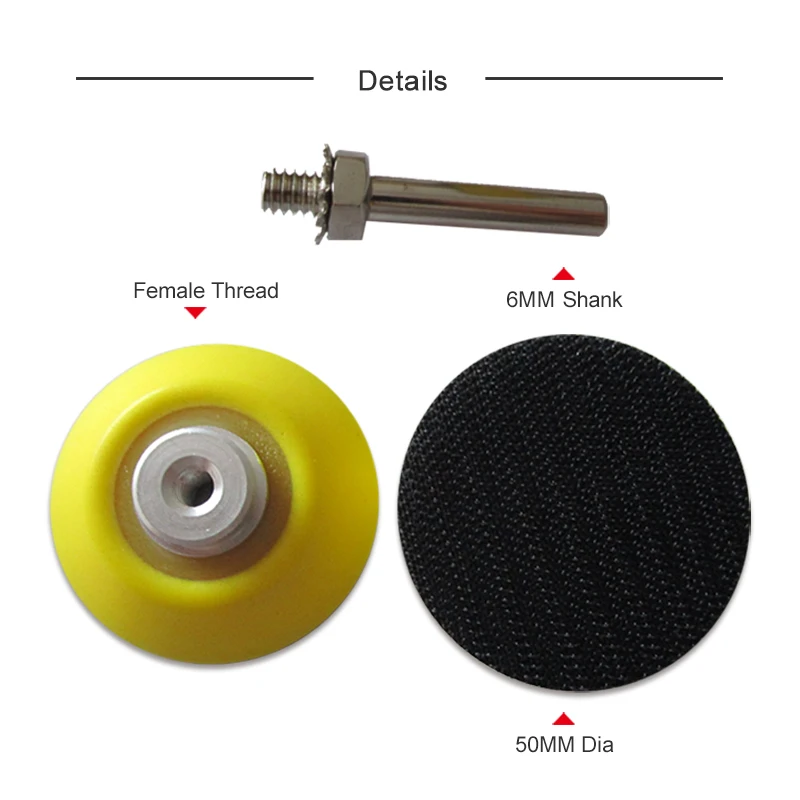 Almohadilla de respaldo de lijado de 2 pulgadas con vástago de 6 mm Almohadilla de respaldo para lijadora de hilo femenino M6 Gancho y bucle para pulir y pulir