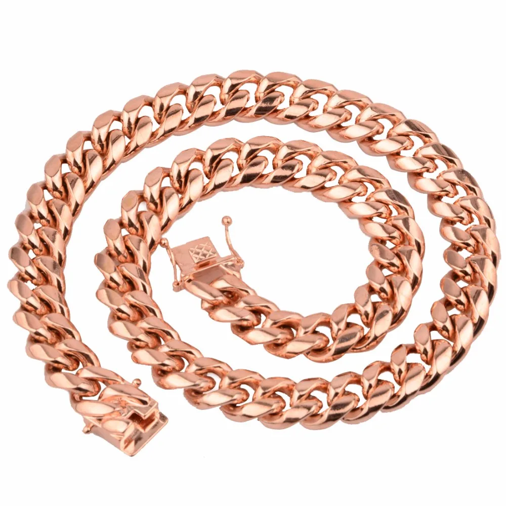 Hot Sale Chic Miami Cuban Chains For Men Hip Hop Jewelry Rose Gold Color Thick Stainless Steel  Wide Big Chunky Necklace Gift