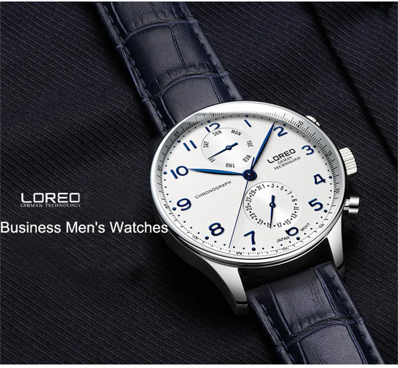 LOREO Quartz Watch Men Waterproof Sport Military Watches Mens Business Leather Wristwatch Male Clock Reloj Hombre New