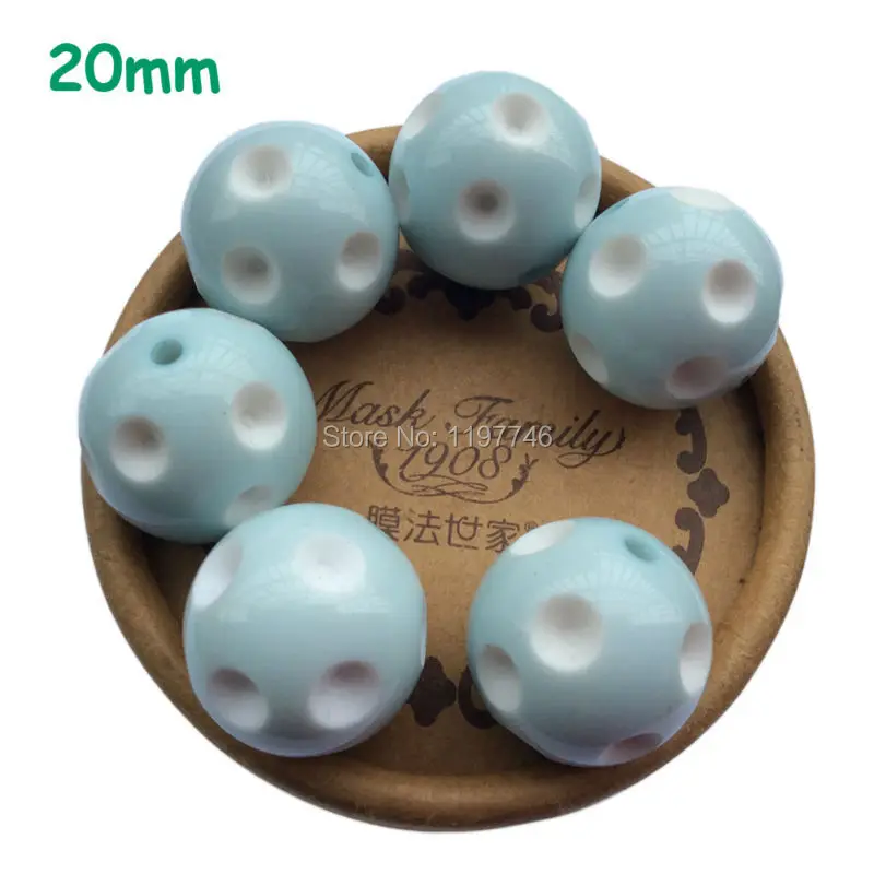 

Round Acrylic Pale Blue Polka Dots Beads Resin Chunky Bubblegum Loose Spacer Beads For DIY Jewelry Making Findings 20mm 100pcs