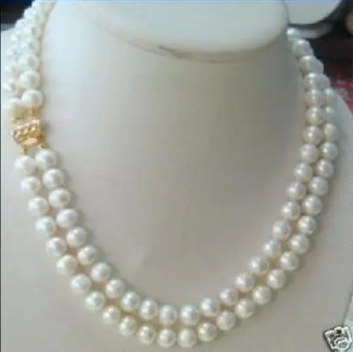 

FREE SHIPPING 2 rows 7-8MM DOUBLE STRAND WHITE PEARL NECKLACE HU 5.27