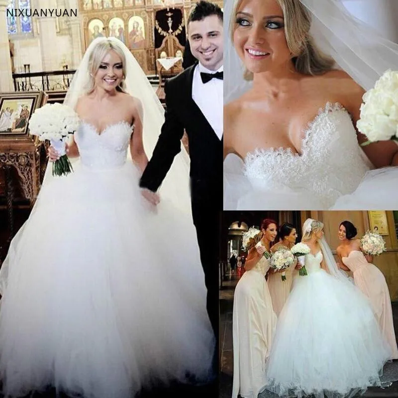 

Vestido De Noiva Vintage Sweetheart Princess Beaded Lace Ball Gown Wedding Dress Bridal Dresses Tulle Robe De Mariage