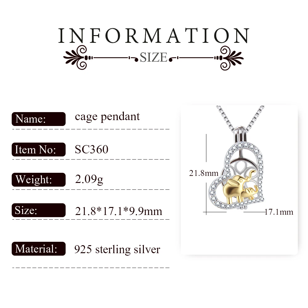 CLUCI 3pcs Silver 925 Cute Charms Pendant Jewelry 925 Sterling Silver Heart Zircon Elephant Pearl Pendant Locket SC360SB view 2