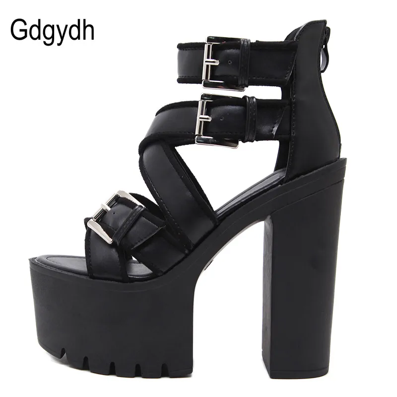 Gdgydh Open Toe Black Sandals Woman Platform Shoes Thick Heels Sandals Brand Designer Sexy Soft Leather Women\'s Shoes Summer