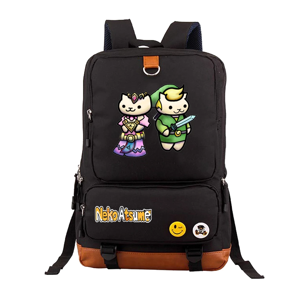 

anime Neko Atsume Backpack Cartoon Cute Cat Backyard Mochila Boy Girl Student bookbag Women Men Travel Rucksack canvas Packsack