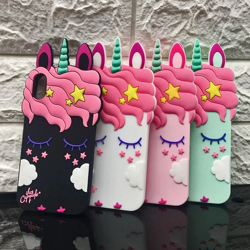 2018 3D Cartoon sexy ciglia rosa unicorno cavallo custodia per iPhone X 5 SE 6 6 s plus 7 8 plus nero bianco cover posteriore in gomma