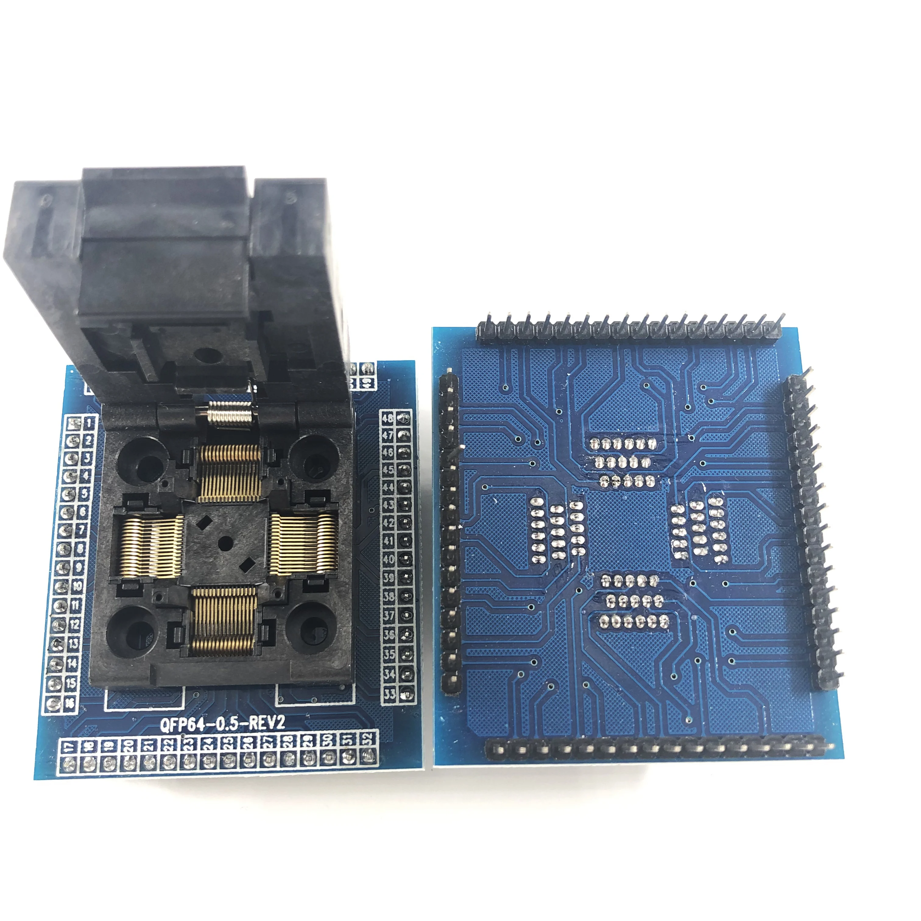 Zócalo programador para QFP64, TQFP64, LQFP64, paso de Pin de 0,5mm, tamaño del cuerpo IC, adaptador de toma de prueba de Flash de 10x10mm con una sola placa