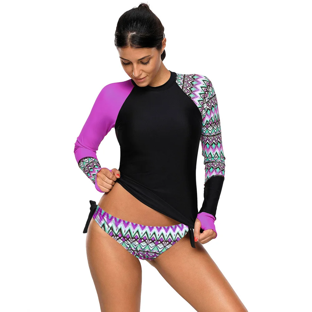 Women Rashguard Sets Wetsuit Swimwear Long Sleeve Two Pieces Surfing Shirts Bottom Sun Protection Plus Size