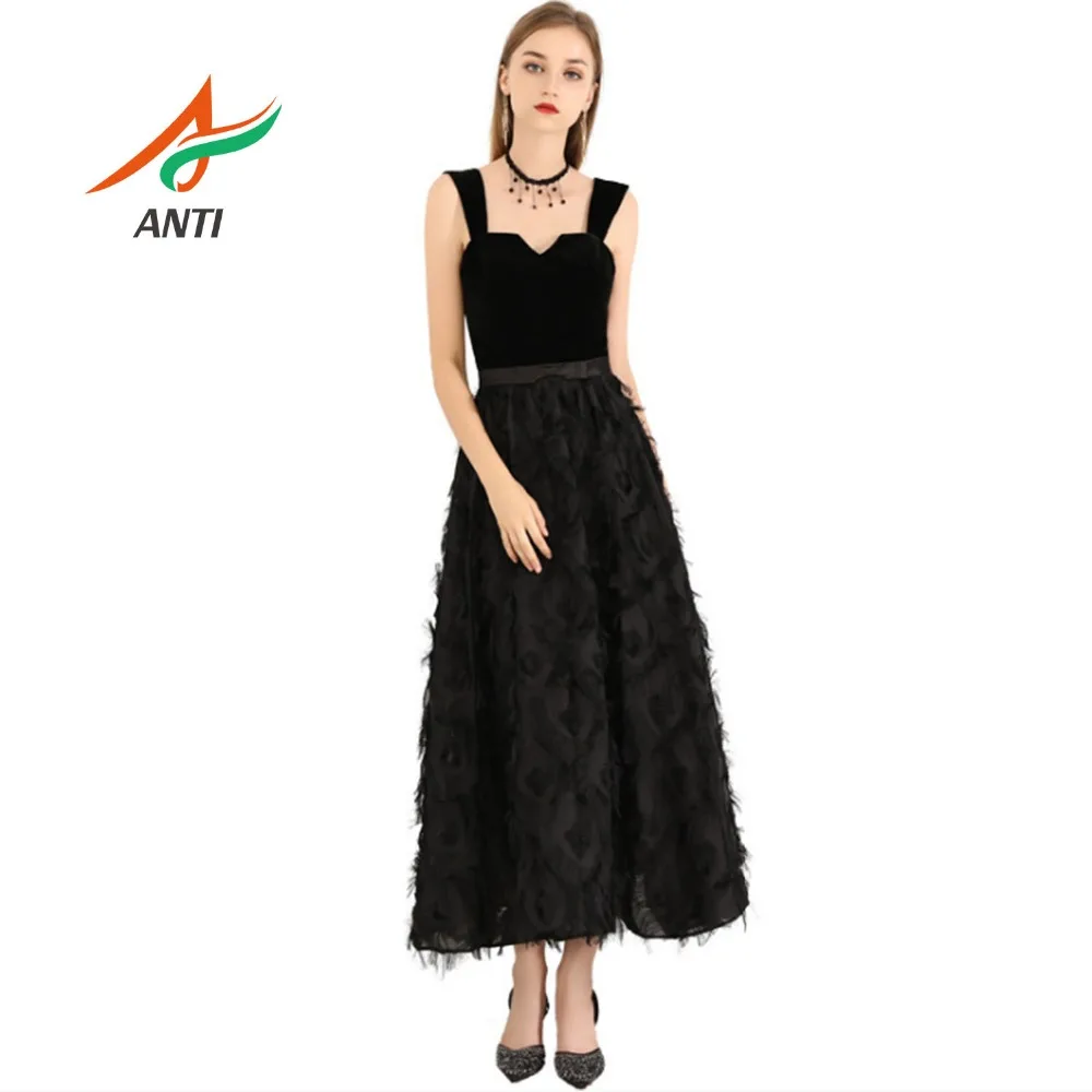 

ANTI Sexy Long Black Evening Dresses 2019 New Sleeveless Strapless Formal Party Gowns Woman robe de soiree With Bow Sashes LM217